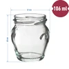 TO-Glas, 106 ml in Form einer Amphore mit buntem Schraubverschluss Ø 53 - 8 St. - 6 ['Gläserset', ' Marmeladegläser', ' Einmachgläser', ' Gläser für Einmachprodukte', ' Gläser mit Schraubverschlüssen', ' Gläser Ø 53', ' Gläser mit bunten Schraubverschlüssen', ' Gläser für Fleisch', ' Wurst aus dem Glas', ' Gläser für die Pasteurisierung', ' Fleisch im Glas', ' Glas Amphore']