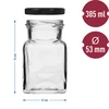 Twist-Off Glas 150 ml viereckig Ø 53 mit schwarzem Schraubverschluss, 6 St. - 6 ['Einmachgläser', ' Gläser 150 ml', ' Gläser mit Twist-Off-Schraubverschlüssen', ' Gläser mit Click-Schraubverschlüssen', ' Gläserset', ' Gläser für Einmachprodukte', ' Gläser mit bunten Schraubverschlüssen', ' bunte Schraubverschlüsse', ' Marmeladegläser', ' Gewürzgläser', ' Glas', ' Glas mit Schraubverschluss']