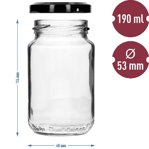 190 ml Glas TO mit fi 53 Verschluss - 8 ['Gläser', ' kleine Gläser', ' kleines Glas', ' Glas mit Schraubverschluss', ' Gläser für Einmachprodukte', ' Einmachglas', ' Einmachgläser', ' Gläser für Gewürze', ' Glas für Marmelade', ' Glas für Konfitüre', ' Glas für Honig', ' kleines Glas für Honig', ' Glas TO 190 ml']