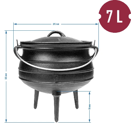 Afrikanischer Kessel, Gusseisen, 7 L - Safari - 9 ['gusseiserner Kessel', ' Lagerfeuerkessel', ' Zigeunerkessel', ' ungarischer Kessel', ' Gulasch aus dem Kessel', ' Grillen']