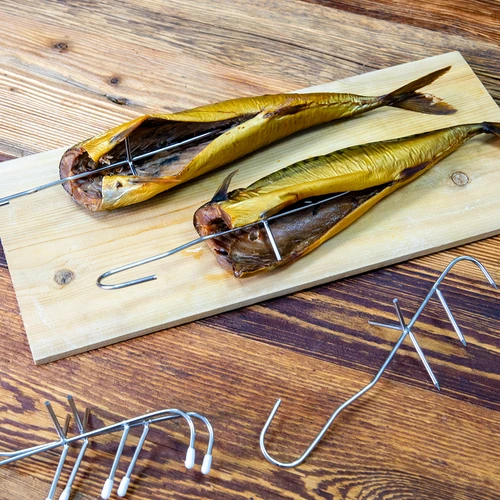 Dreifache Räucherhaken für Fisch  5 szt. - 5 ['räucherhaken forelle', ' fischhaken zum räuchern', ' edelstahl fleischerhaken', ' fleisch hacken', ' metzger haken', ' haken zum raeuchern', ' Premium Hook Stainless Steel', ' Stainless smoking hooks fur fish']