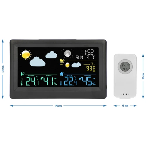 Elektronische Wetterstation - drahtlos, mit Sensor, schwarz - 12 ['drahtlose Wetterstation', ' Messung von Außen- und Innentemperatur', ' Feuchtigkeitsmessung', ' Wetterstation mit Kalender', ' Wetterstation mit Wecker', ' präzise Wetterstation', ' Wetterstation', ' elektronische Wetterstation', ' Universal-Wetterstation', ' perfektes Wettermessgerät', ' Temperaturkontrolle', ' Wetterfrosch', ' Feuchtigkeitssensor', ' Hygrometer', ' Barometer', ' Luftdruckmessung', ' Wetterfrosch', ' Mondphasen', ' Geschenkidee', ' Trends', ' Wetterstation mit Farbmonitor.']