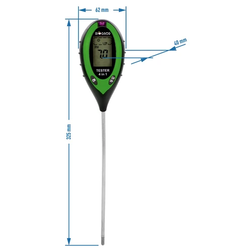 Elektronischer Bodentester 4in1 - GRÜN - 4 ['boden ph test', ' ph tester boden', ' ph test boden', ' ph bodentest', ' ph test rasen', ' ph wert messgerät boden', ' ph messgerät boden', ' bodenanalyse set', ' ph- meter', ' ph wert rasen', ' bodenproben set', ' feuchtigkeitsmessgerät pflanzen', ' erde feuchtigkeitsmesser', ' wasser test']