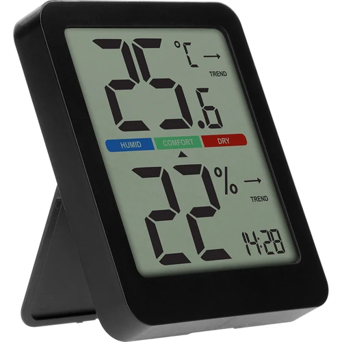 Elektronisches Raumthermometer, schwarz  - 1 ['elektronisches Thermometer', ' Luftfeuchtigkeitsthermometer', ' drahtloses Thermometer', ' schwarzes Thermometer', ' Thermometer mit Magnet', ' stilvolles Thermometer', ' Innenraumthermometer', ' welches Thermometer für zu Hause', ' modernes Zimmerthermometer', ' praktisches Thermometer', ' wie prüft man den Luftkomfort']