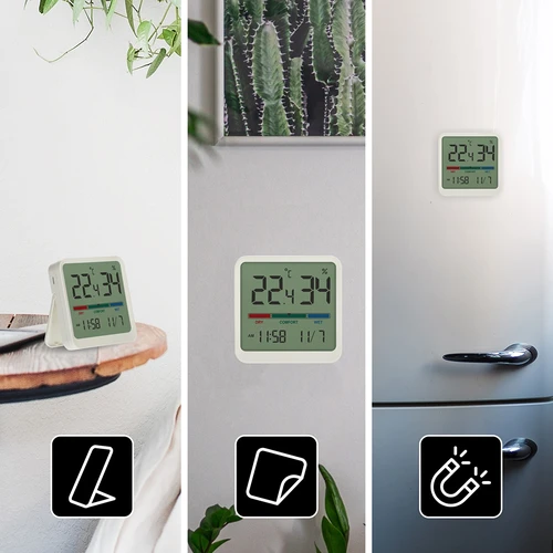 Elektronisches Raumthermometer, weiß - 12 ['elektronisches thermometer', ' thermometer mit uhr und datum', ' thermometer mit feuchtigkeitsmesser', ' raumfeuchtemessung', ' komfortmessgerät', ' thermometer mit komfortanzeige', ' multifunktionales thermometer', ' innenthermometer', ' innenthermometer', ' kabelloses thermometer', ' elektronisches wandthermometer']