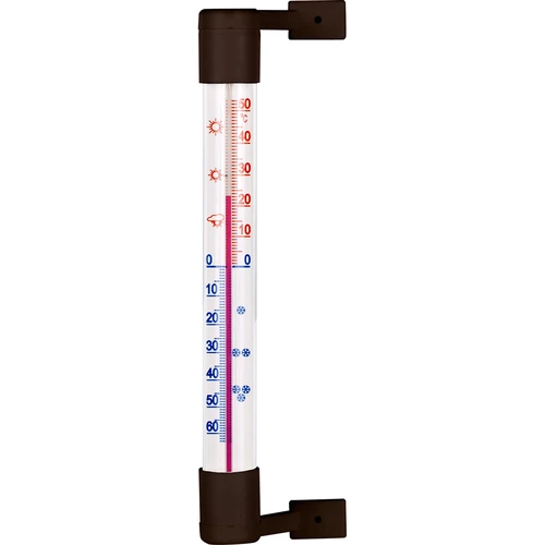 Fensterthermometer braun (-50°C bis +50°C) 18cm  - 1 ['Außenthermometer', ' Thermometer', ' Fensterthermometer', ' Thermometer mit lesbarer Skala', ' Kunststoffthermometer', ' Thermometer für Fenster', ' Thermometer für Balkon', ' doppelseitiges Thermometer', ' selbstklebendes Thermometer']