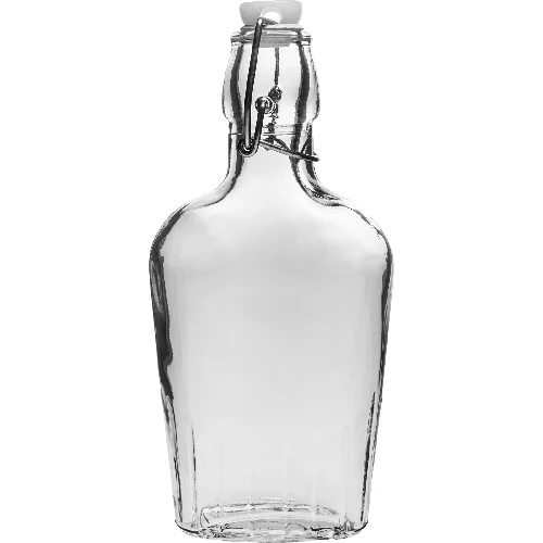 Flachmann-Flasche 250 ml mit hermetischem Verschlu  - 1 ['Alkoholflasche', ' dekorative Alkoholflaschen', ' Glasflasche für Alkohol', ' Flaschen für Selbstgebrannten für die Hochzeitsfeier', ' Flasche für Likör', ' dekorative Flaschen für Likör', ' Weinflasche', ' Flasche für Wein']