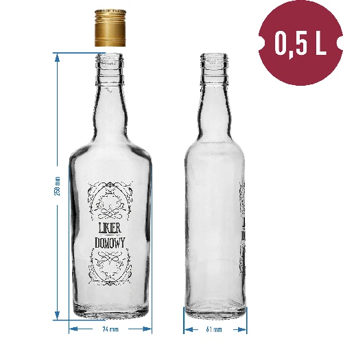 Flasche 0,5 L mit Schraubverschluss, Aufdruck "Likier domowy" - 4 St. - 9 ['Flasche für hausgemachten Likör', ' Likörflasche', ' Flasche mit Stöpsel', ' Glasflasche 500 ml', ' Flasche 0', '5 L', ' Flaschen mit Aufdruck', ' Kaffeelikör', ' Orangenlikör']