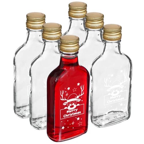 Flasche 200 ml mit Schraubverschluss, Aufdruck Weihnachtsrentier, 6 St.  - 1 ['Flasche', ' Flaschen', ' Flasche mit Aufdruck', ' Weihnachtsflasche', ' Flasche für Weihnachten', ' Flasche für Liköre', ' Flasche für Selbstgebrannten', ' Flasche für Alkohol', ' Glasflasche mit Schraubverschluss', ' Flasche 200 ml mit Schraubverschluss', ' Flachmann-Flasche', ' Set für Weihnachten', ' Flasche unter den Weihnachtsbaum', ' edle Tropfen für Weihnachten', ' kleine dekorative Flasche ', ' Merry Christmas', ' Weihnachtsgeschenk']