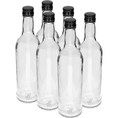 Flasche 500 ml Schlank, mit schwarzem Schraubverschluss, für Schnaps, 6 St.  - 1 ['Flaschen mit Schraubverschlüssen', ' Flasche mit Schraubverschluss', ' Schnapsflasche', ' Schnapsflaschen', ' Saftflasche', ' Saftflaschen', ' Likörflasche', ' Likörflaschen', ' Alkoholflaschen', ' Alkoholflasche', ' schwarze Schraubverschlüsse', ' weiße Flasche', ' Schraubflasche', ' Schraubflaschen', ' Flaschen mit einer schlanken Form']