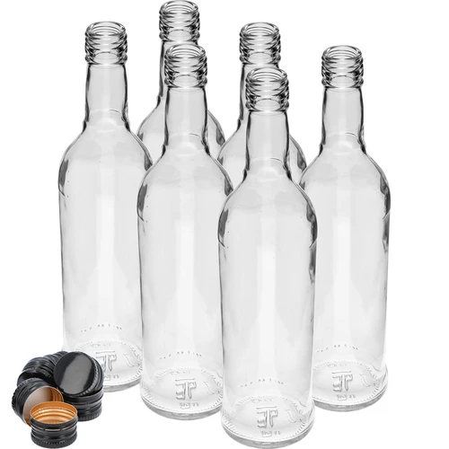 Flasche 500 ml Schlank, mit schwarzem Schraubverschluss, für Schnaps, 6 St. - 3 ['Flaschen mit Schraubverschlüssen', ' Flasche mit Schraubverschluss', ' Schnapsflasche', ' Schnapsflaschen', ' Saftflasche', ' Saftflaschen', ' Likörflasche', ' Likörflaschen', ' Alkoholflaschen', ' Alkoholflasche', ' schwarze Schraubverschlüsse', ' weiße Flasche', ' Schraubflasche', ' Schraubflaschen', ' Flaschen mit einer schlanken Form']