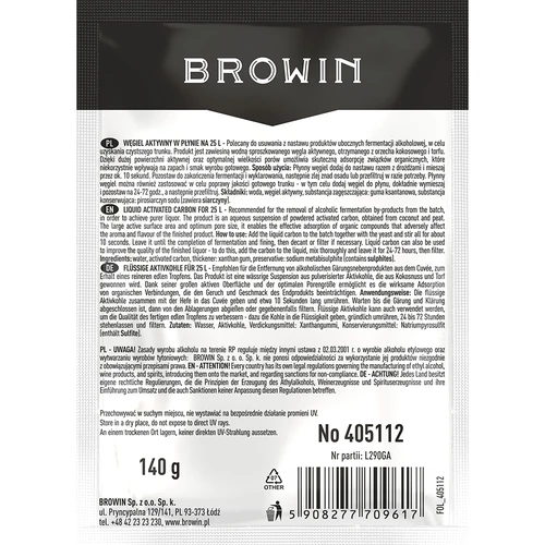 Flüssige Aktivkohle für 25 L, 140 g - 2 ['flüssige Aktivkohle', ' flüssige Kohle', ' Aktivkohle für Alkohol', ' Aktivkohle für die Filtration von Alkohol', ' Aktivkohle für die Filtration von Destillaten', ' Zusätze zu Alkohol']