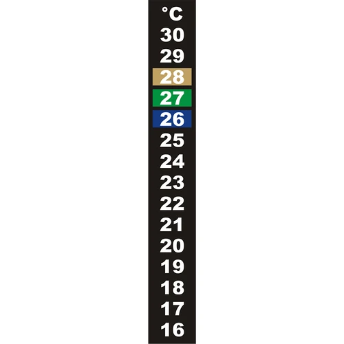 Flüssigkristall-Thermometer (+16°C bis +30°C) 13cm  - 1 ['Lebensmittelthermometer', ' Küchenthermometer', ' Kochthermometer', ' selbstklebendes Thermometer', ' Gärungsthermometer', ' Aquarienthermometer', ' Flüssigkristallthermometer', ' selbstklebende Thermometer', ' Weinthermometer', ' Brauthermometer']