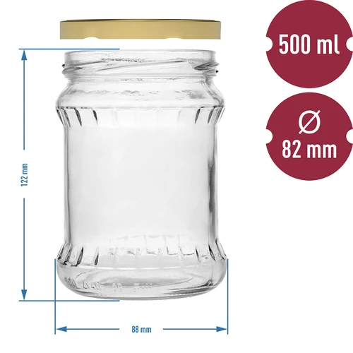 Glas 500 ml Fisch gewellt mit goldfarbenem Schraubverschluss fi 82/6 - 6 St. - 5 ['Glas aus Glas', ' Glas', ' Glas für Salzgurken', ' Gurkenglas', ' Einmachglas', ' Glas für Mehl', ' Glas für Suppe', ' Glas 500 ml', ' Glas mit Schraubverschluss', ' Gläser für die Pasteurisierung', ' Glas für Honig']