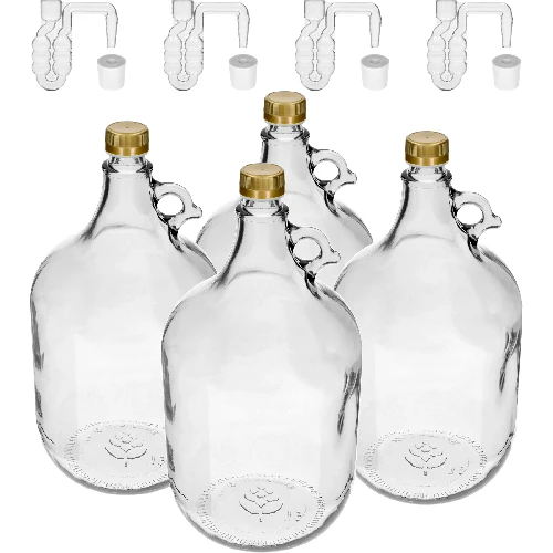 Glasballon 5 L mit Schraubverschluss, Stöpsel und horizontalem Röhrchen – Set von 4 Stück  - 1 ['Glasballon', ' Glasballon für Wein', ' Glasballon 5 L', ' Ballon 5 L', ' Ballon', ' Flasche Glasballon 5 L', ' Ballon für Wein', ' Glasballon für Selbstgebrannten']