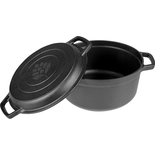 Gusseisen-topf mit pfanne, 5 L + 1 L - 4 ['Topf und Pfanne', ' 2 in 1', ' Gusseisentopf', ' Gusseisenpfanne', ' Gusseisenpfanne', ' Kochgeschirrset aus Gusseisen', ' zum Kochen', ' Braten', ' Backen', ' fürs Feuer', ' Grillpfanne']