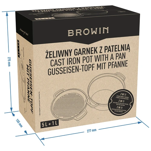 Gusseisen-topf mit pfanne, 5 L + 1 L - 11 ['Topf und Pfanne', ' 2 in 1', ' Gusseisentopf', ' Gusseisenpfanne', ' Gusseisenpfanne', ' Kochgeschirrset aus Gusseisen', ' zum Kochen', ' Braten', ' Backen', ' fürs Feuer', ' Grillpfanne']