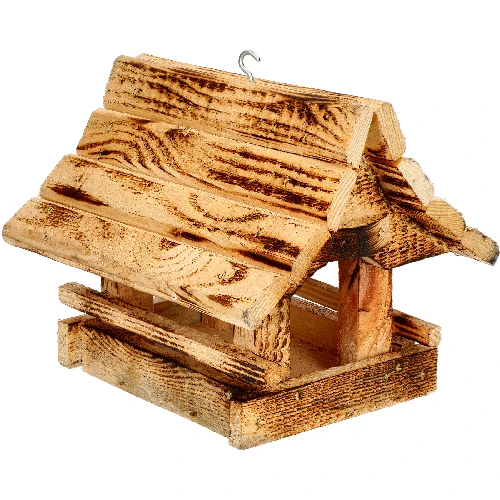 Hölzerner Futterhäuschen für Vögel, geflammt, Berghütte  - 1 ['Vogelhäuschen ', ' Futterhaus für Vögel', ' Fütterung von Vögeln', ' Futterhäuschen aus Holz', ' geflammtes Futterhäuschen']