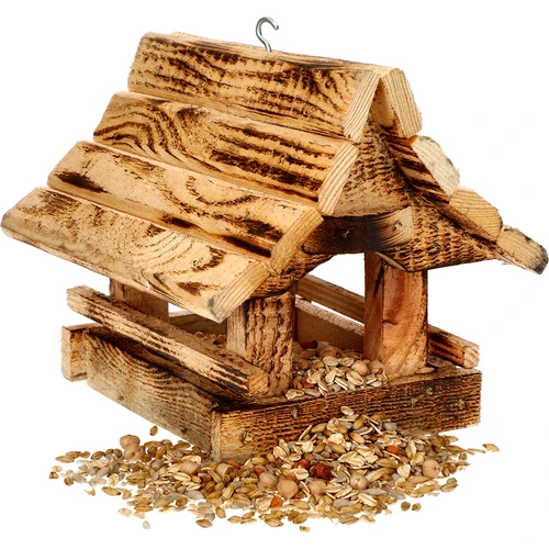 Hölzerner Futterhäuschen für Vögel, geflammt, Berghütte - 5 ['Vogelhäuschen ', ' Futterhaus für Vögel', ' Fütterung von Vögeln', ' Futterhäuschen aus Holz', ' geflammtes Futterhäuschen']