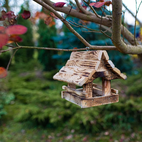 Hölzerner Futterhäuschen für Vögel, geflammt, Berghütte - 9 ['Vogelhäuschen ', ' Futterhaus für Vögel', ' Fütterung von Vögeln', ' Futterhäuschen aus Holz', ' geflammtes Futterhäuschen']