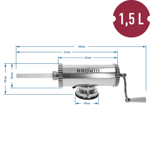 Horizontaler Wurstfüller 1.5 kg mit Silikonkolben - 10 ['wurstfüller edelstahl', ' wurstfüller 5 l', ' wurstmaschine edelstahl', ' sausage stuffer', ' wurstfüller', ' wurstmaschine wurstfüller', ' wurstfüllmaschine manuell']