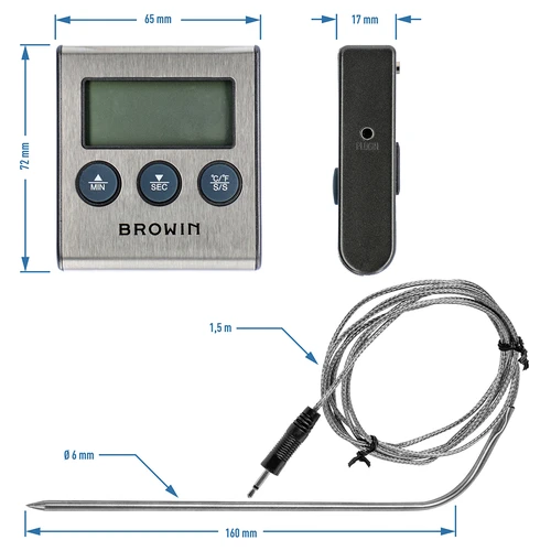 Lebensmittelthermometer mit Sonde (0°C bis 250°C) - 9 ['Thermometer mit Sonde', ' elektronisches Thermometer', ' Küchenthermometer', ' Lebensmittel-Thermometer', ' Thermometer fürs Braten', ' Thermometer fürs Kochen', ' für Fleisch', ' für Kuchen']