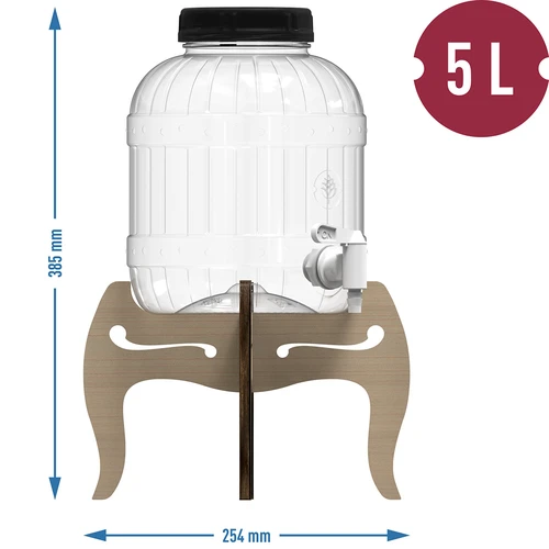 Mehrzweck-Behälter 5 L mit Hahn und doppelseitigem Holzständer - 12 ['nichtsplitterndes Glas', ' Plastikglas', ' Limonadenglas', ' Punschglas', ' Glas auf Ständer', ' Glas mit Hahn', ' Limonade', ' Punsch', ' Sangria', ' Getränkeglas', ' Likörglas', ' für Weihnachtskompott', ' Glas für Alkohol']