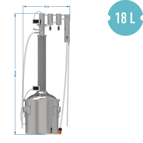 Modularer Destillator 18 L Hugin convex - 14 ['Destillier-Set', ' Destillator', ' rostfreier Stahl', ' Destillationsapparat', ' Destillator für Wasser', ' Destillator für Selbstgebrannten', ' destilliertes Wasser', ' Prismenfedern', ' Destillator Browin', ' Destillatoren für Alkohol', ' 2 Absatzbehälter', ' Rückfluss']