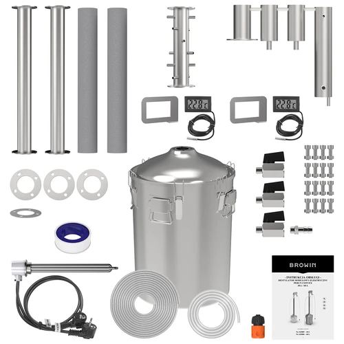 Modularer Destillator Convex elektrisch 60 L - Perun XXL - 3 ['Browin-Destillator', ' modulare Destillatoren', ' Destillator mit Absatzbehälter', ' modularer Destillator', ' Absatzbehälter für Destillator', ' reines Destillat', ' Destillier-Set', ' gewölbter Deckel', ' Deckel vom Typ Convex', ' Destillationsbehälter mit Deckel', ' ausbaubares Destillier-Set', ' Destillation auf verschiedenen Wärmequellen', ' Destillator 60 L', ' Kalte Finger']