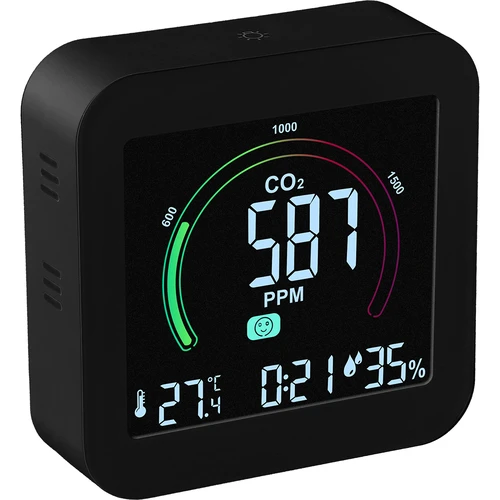 Multifunktionaler Luftqualitätssensor  - 1 ['Luftqualitätssensor', ' Luftsensor', ' Luftsensoren', ' Thermometer', ' Feuchtigkeitsmessung', ' CO₂-Konzentration', ' Kohlendioxid-Konzentration', ' CO₂-Sensor', ' Wecker', ' Uhr mit Wecker', ' Luftkomfortniveau']