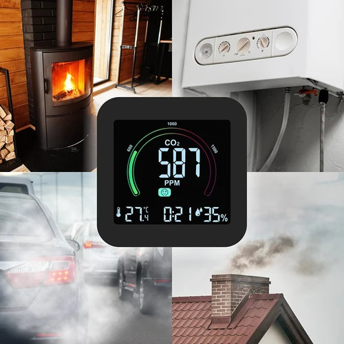 Multifunktionaler Luftqualitätssensor - 8 ['Luftqualitätssensor', ' Luftsensor', ' Luftsensoren', ' Thermometer', ' Feuchtigkeitsmessung', ' CO₂-Konzentration', ' Kohlendioxid-Konzentration', ' CO₂-Sensor', ' Wecker', ' Uhr mit Wecker', ' Luftkomfortniveau']