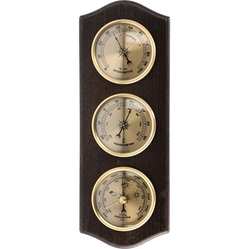 Retro-Wetterstation - nussfarben mit goldenen Ziffernblättern  - 1 ['Retro-Wetterstation', ' Messung von Temperatur', ' Druck', ' Luftfeuchtigkeit', ' Komfort zu Hause', ' stilvolle Wetterstation', ' Drei-in-Eins-Multifunktionswetterstation', ' elegante Wetterstation', ' welche Wetterstation wählen', ' traditionelle Wetterstation', ' Wetterstation mit Holzgehäuse', ' Wetterstation nussfarben Holz', ' Thermometer als Geschenk', ' Druckmesser', ' Luftfeuchtigkeitsmesser', ' Hygrometer', ' genaues Thermometer', ' Hygrometer mit Thermometer', ' Wand-Wetterstation', ' womit die Raumtemperatur messen', ' Retro-Thermometer', ' Wetterstation aus Holz', ' Wetterstation mit goldenen Zifferblättern']