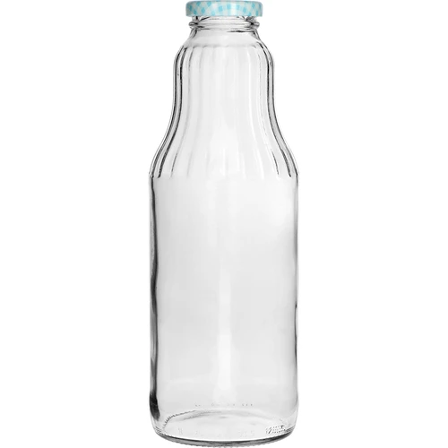 Saftflasche 1 L mit Twist-Off-Schraubverschluss, Ø 43 - 3 ['Saftflasche', ' Glasflasche', ' Flasche 1 L', ' Saftflaschen', ' 6 x Glasflasche für Saft', ' Flasche für Sahne', ' Flaschen mit Schraubverschluss', ' Flaschen mit Schraubverschlüssen', ' Click-Verschlüsse', ' bunte Schraubverschlüsse', ' Schraubverschlüsse mit Karo-Aufdruck', ' Flasche für Limonade', ' Milchshakes', ' Smoothies']