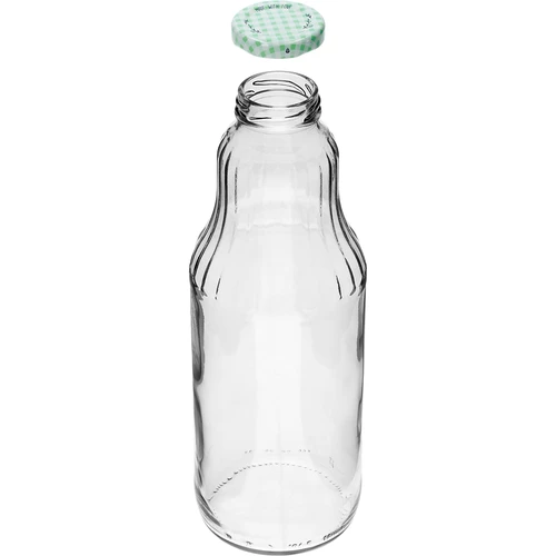 Saftflasche 1 L mit Twist-Off-Schraubverschluss, Ø 43 - 5 ['Saftflasche', ' Glasflasche', ' Flasche 1 L', ' Saftflaschen', ' 6 x Glasflasche für Saft', ' Flasche für Sahne', ' Flaschen mit Schraubverschluss', ' Flaschen mit Schraubverschlüssen', ' Click-Verschlüsse', ' bunte Schraubverschlüsse', ' Schraubverschlüsse mit Karo-Aufdruck', ' Flasche für Limonade', ' Milchshakes', ' Smoothies']