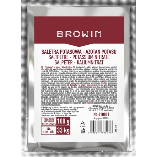 Salpeter zum Pökeln von Fleisch, 100 g  - 1 ['zum Pökeln von Fleisch', ' für Schweinefleisch', ' für Rindfleisch', ' für Kalbfleisch', ' zum Pökeln von Schinken', ' zum Konservieren von Fleisch', ' zur Verlängerung der Haltbarkeit von Fleisch', ' schwarzes Wochenende']