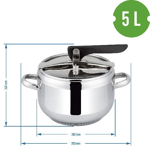 Schnellkochtopf 5L - 3 ['Druckkochtopf', ' Kochen im Schnellkochtopf', ' Topf aus rostfreiem Stahl', ' Induktions-Schnellkochtopf', ' Gerichte aus dem Schnellkochtopf']