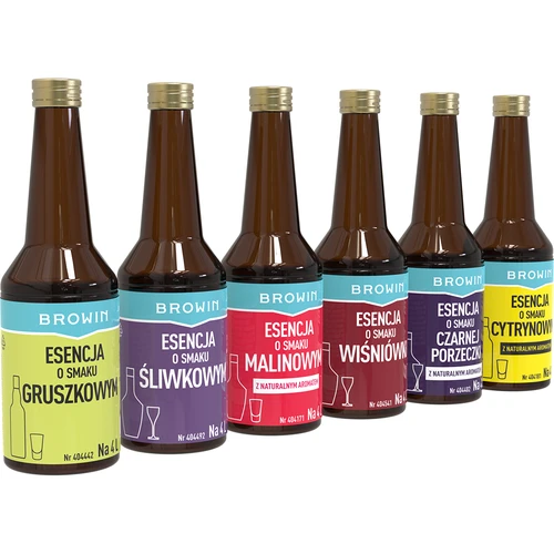 Set von 6 Essenzen - FRUCHTGESCHMACK 6x40 ml - 2 ['Set von Essenzen für hausgemachte edlen Tropfen', ' Essenz Browin', ' Essenzen für Selbstgebrannten', ' Essenzen für Alkohol', ' Obst-Essenzen', ' Essenzen Set', ' Set von Essenzen für Alkohol', ' Obstliköre', ' Birnenlikör', ' Zitronenlikör', ' Kirschlikör', ' Himbeerlikör', ' Likör aus schwarzer Johannisbeere', ' Geschenkidee', ' Idee für Party zuhause', ' attraktive edle Tropfen']