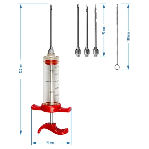 Spritze 30 ml + 3 Nadeln + Reiniger - 7 ['hausgemachter Aufschnitt', ' hausgemachtes Fleisch und Aufschnitt', ' Schinken', ' eigener Aufschnitt', ' Fleisch', ' hausgemachte Produkte', ' Abendessen', ' Pökelfleisch', ' Injektion', ' Injektionsmaschinen', ' Fleischspritze', ' Edelstahl Nadeln', ' Injektionsnadel', ' Pökeln', ' Unterhärten', ' graue Augen in der Wurst', ' Räuchern']