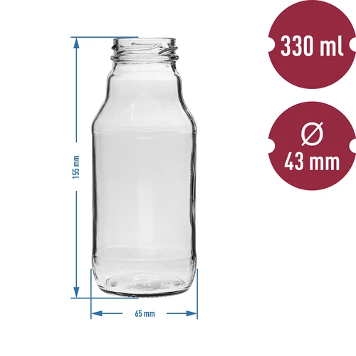 TO- Flasche für Saft 330 ml mit Schraubverschluss Ø 43 – 6 St. - 4 ['Flasche für Saft', ' Flasche 330 ml', ' Flasche für Pürees', ' Flasche für Sirup', ' Schraubverschluss mit Click', ' bunte Schraubverschlüsse', ' Set von Flaschen mit Schraubverschlüssen', ' für die Pasteurisierung']