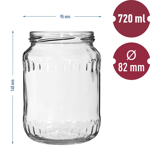 TO-Glas, 720 ml mit buntem Schraubverschluss Ø 82/6 - 6 St. - 6 ['Gläserset', ' Marmeladegläser', ' Einmachgläser', ' Gläser für Einmachprodukte', ' Gläser mit Schraubverschlüssen', ' Gläser Ø 82', ' Gläser mit bunten Schraubverschlüssen', ' Gläser für Fleisch', ' Wurst aus dem Glas', ' Gläser für die Pasteurisierung', ' Fleisch im Glas']