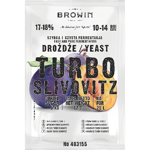 Turbo-Hefe Slivovitz - 2 ['Turbo-Hefe', ' Hefe für Selbstgebrannten', ' Hefe für Slibowitz', ' Slibowitz', ' für Obst-Cuvées', ' Obst-Cuvée']