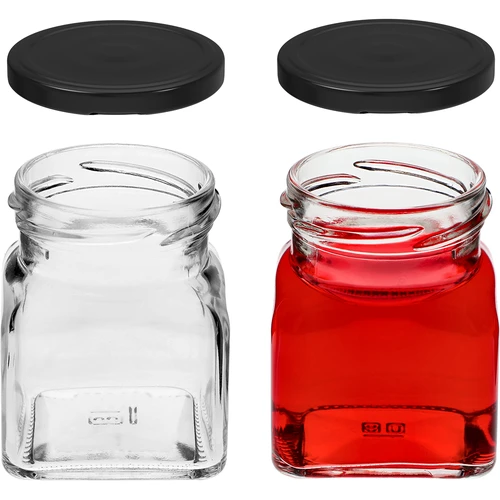 Twist-Off Glas 120 ml - viereckig Ø 53 mit schwarzem Schraubverschluss, 6 St. - 5 ['Einmachgläser', ' Gläser 120 ml', ' Gläser mit Twist-Off-Schraubverschlüssen', ' Gläser mit Click-Schraubverschlüssen', ' Gläserset', ' Gläser für Einmachprodukte', ' Gläser mit bunten Schraubverschlüssen', ' bunte Schraubverschlüsse', ' Marmeladegläser', ' Gewürzgläser', ' Glas', ' Glas mit Schraubverschluss']