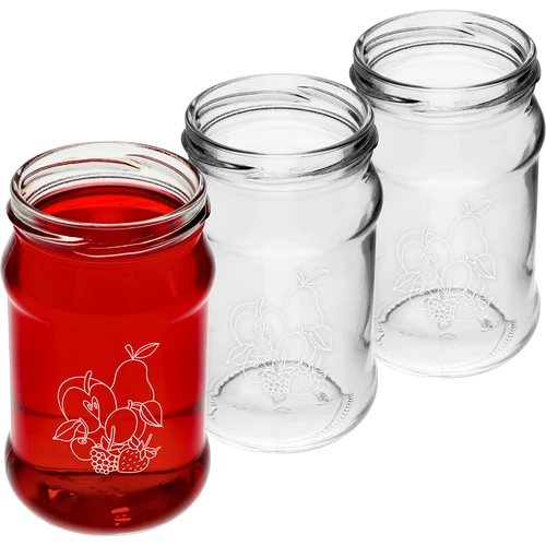 Twist-Off-Glas 300 ml mit Aufdruck „Obst“ und Schraubverschluss Ø66/4 - 3 St. - 3 ['bedruckte Gläser', ' dekorative Gläser', ' Gläser mit Schraubverschluss', ' Einmachgläser', ' elegante Gläser', ' Marmeladengläser', ' bedruckte Gläser', ' grafische Gläser', ' Einmachgläser', ' Vorratsgläser', ' TO-Glas', ' Twist-off-Glas']