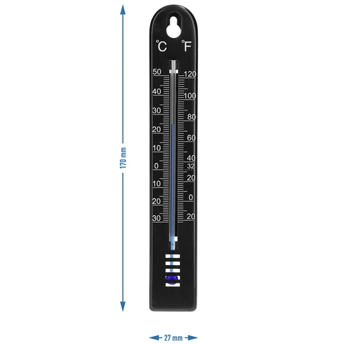 Universal-Thermometer, schwarz(-30°C bis +50°C) 17cm - 4 ['Thermometer', ' Universalthermometer', ' Kunststoffthermometer', ' Thermometer mit lesbarer Skala', ' Thermometer mit doppelter Skala', ' Thermometer für Räume mit hoher Luftfeuchtigkeit']