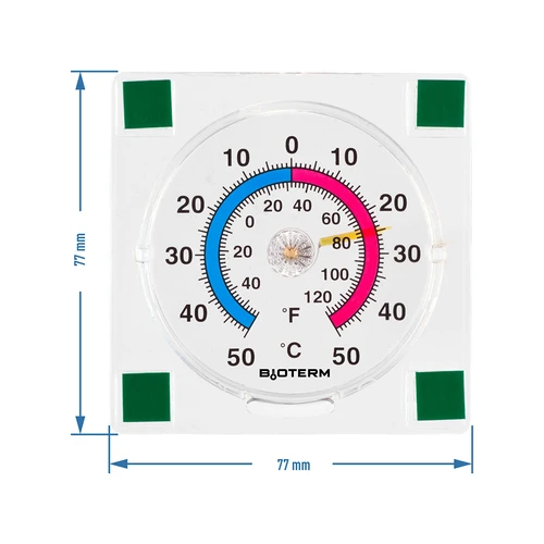 Universal-Thermometer transparente, selbstklebend (-50°C bis +50°C) - 2 ['Universalthermometer', ' selbstklebendes Thermometer', ' Raumthermometer', ' Heimthermometer', ' Thermometer', ' Thermometer mit lesbarer Skala', ' Thermometer aus Kunststoff', ' Thermometer für Scheibe']