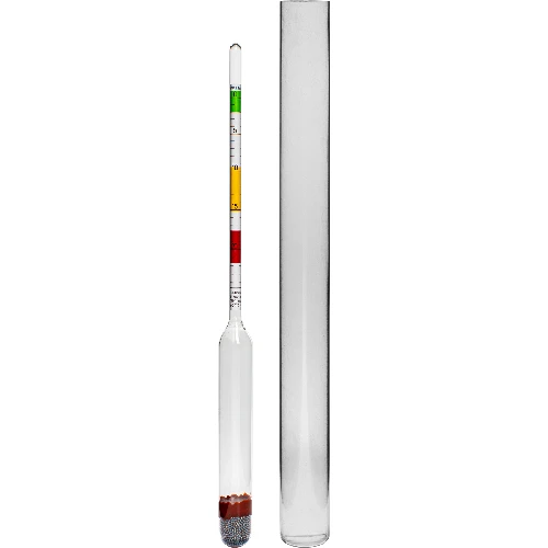 Vinometer (Saccharimeter) im Plastikreagenzglas  - 1 ['Vinometer', ' Saccharimeter', ' Instrument zur Messung der Zuckerkonzentration', ' Messung in Grad Balling', ' für Wein', ' für Bier', ' Aräometer']