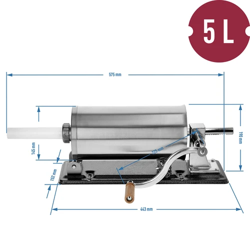 Waagerechter Wurstfüller 5 kg - 10 ['zum Füllen von Würsten', ' für Hausmacherwurst', ' Schorle', ' gastronomische Füllmaschine', ' Metzgereiausrüstung', ' große Füllmaschine']