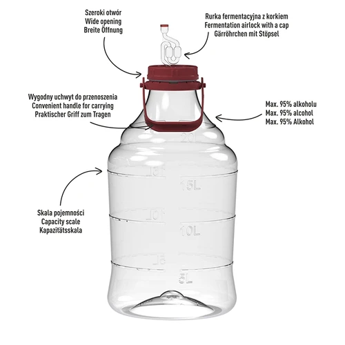 Weinballon, unzerbrechlicher Ballon mit Griff - 20 L - 4 ['Weinballon', ' Bruchsicherer Ballon', ' 20 l Ballon', ' Bierbehälter', ' Bierballon', ' Fermenter', ' Gärfähig', ' Weithalsballon', ' Ballonhalter']