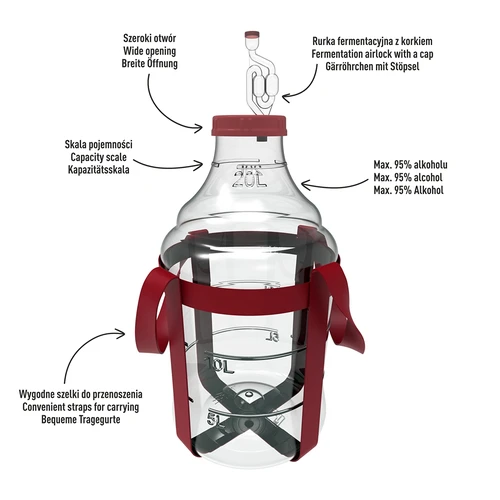 Weinballon, unzerbrechlicher Ballon mit Tragegurten - 20 L - 4 ['Weinballon', ' Bruchsicherer Ballon', ' 20 l Ballon', ' Bierbehälter', ' Bierballon', ' Fermenter', ' Gärfähig', ' Weithalsballon', ' Ballonhalter']