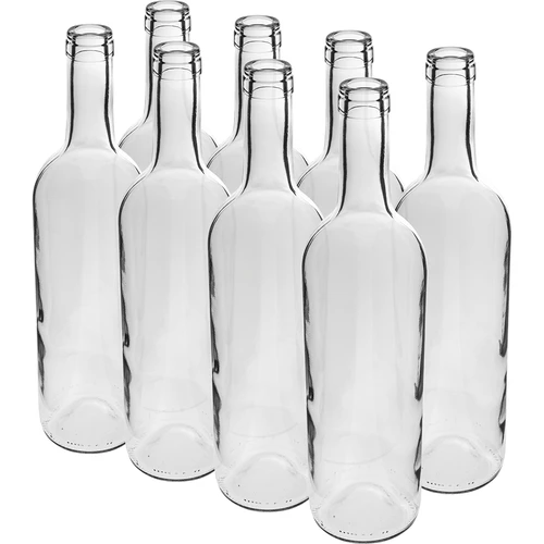 Weinflasche 0,75 L weiß – Verpackung von 8 St.  - 1 ['750 ml-Flasche', ' Weinflasche', ' weiße Flasche', ' Weinflaschen', ' Glasflasche', ' Flasche mit Korken', ' Flaschen mit Korken', ' 0', '7-Flaschen']